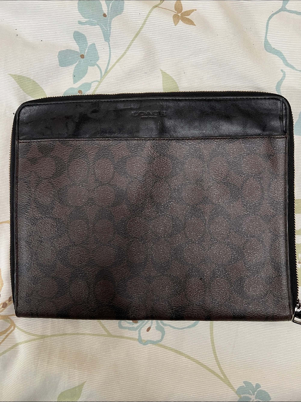 Coach Brown and Black Signature Zip Pouch